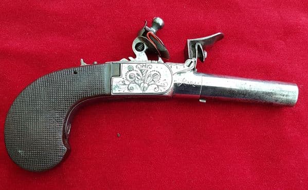 X X X SOLD X X X Flintlock pocket pistol circa 1790-1805. Made by Fatou A Paris.  Ref 7763.